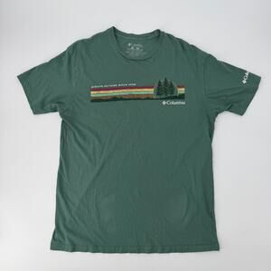 Columbia Graphic T-Shirt Green Outdoor Logo Tee Men's Large Retro Forest